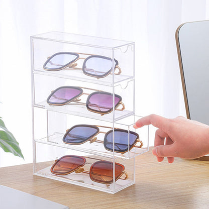 Glasses Storage Box 4 Layers Stackable Transparent Sunglasses Display Organizer for Office Bedroom