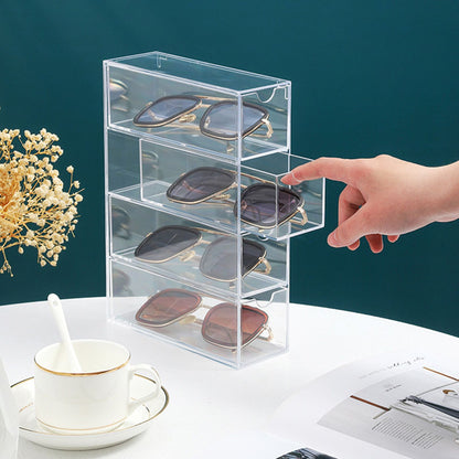 Glasses Storage Box 4 Layers Stackable Transparent Sunglasses Display Organizer for Office Bedroom