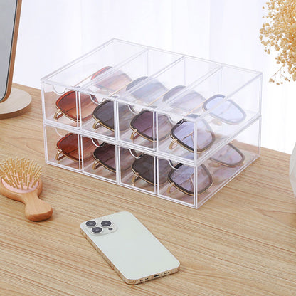 Glasses Storage Box 4 Layers Stackable Transparent Sunglasses Display Organizer for Office Bedroom