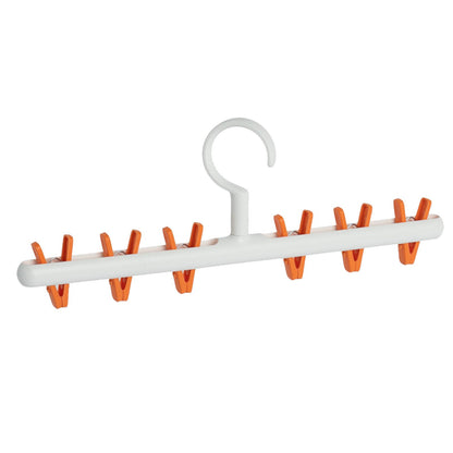 Plastic Sock Clips Drying Rack 6 Clips Prevent Tangle 360 Degree Rotatable Multifunctional Laundry Hanger for Home White Orange