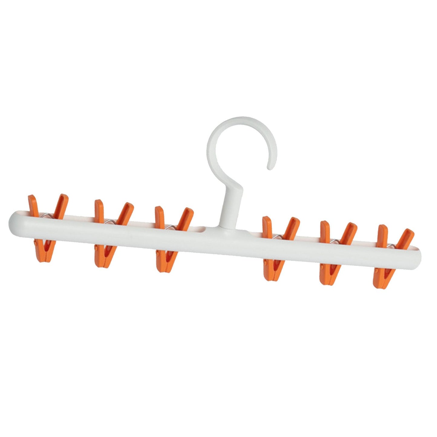 Plastic Sock Clips Drying Rack 6 Clips Prevent Tangle 360 Degree Rotatable Multifunctional Laundry Hanger for Home White Orange
