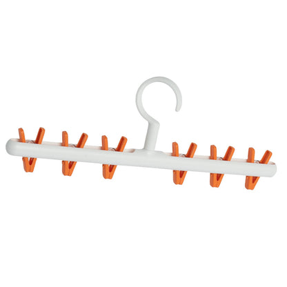 Plastic Sock Clips Drying Rack 6 Clips Prevent Tangle 360 Degree Rotatable Multifunctional Laundry Hanger for Home White Orange