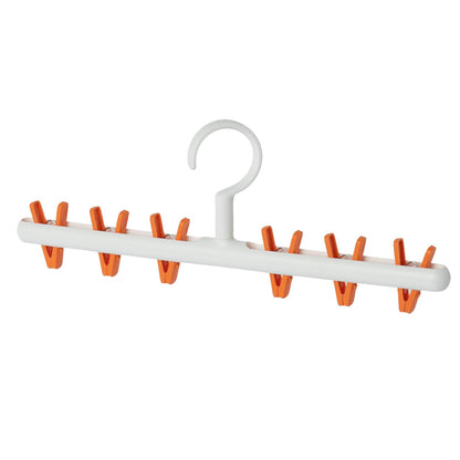 Plastic Sock Clips Drying Rack 6 Clips Prevent Tangle 360 Degree Rotatable Multifunctional Laundry Hanger for Home White Orange