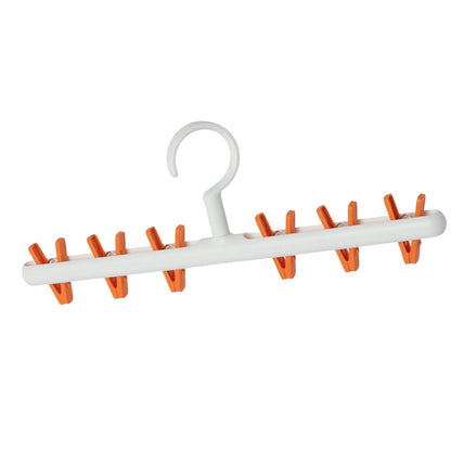 Plastic Sock Clips Drying Rack 6 Clips Prevent Tangle 360 Degree Rotatable Multifunctional Laundry Hanger for Home White Orange