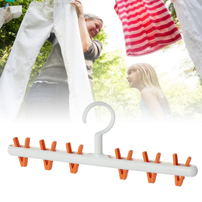Plastic Sock Clips Drying Rack 6 Clips Prevent Tangle 360 Degree Rotatable Multifunctional Laundry Hanger for Home White Orange