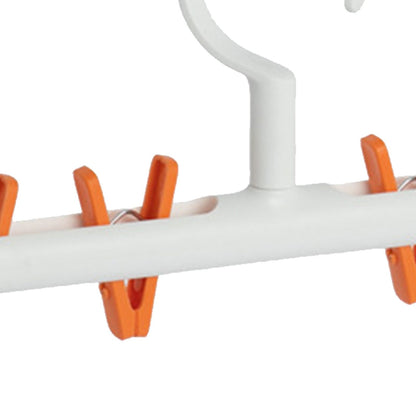 Plastic Sock Clips Drying Rack 6 Clips Prevent Tangle 360 Degree Rotatable Multifunctional Laundry Hanger for Home White Orange