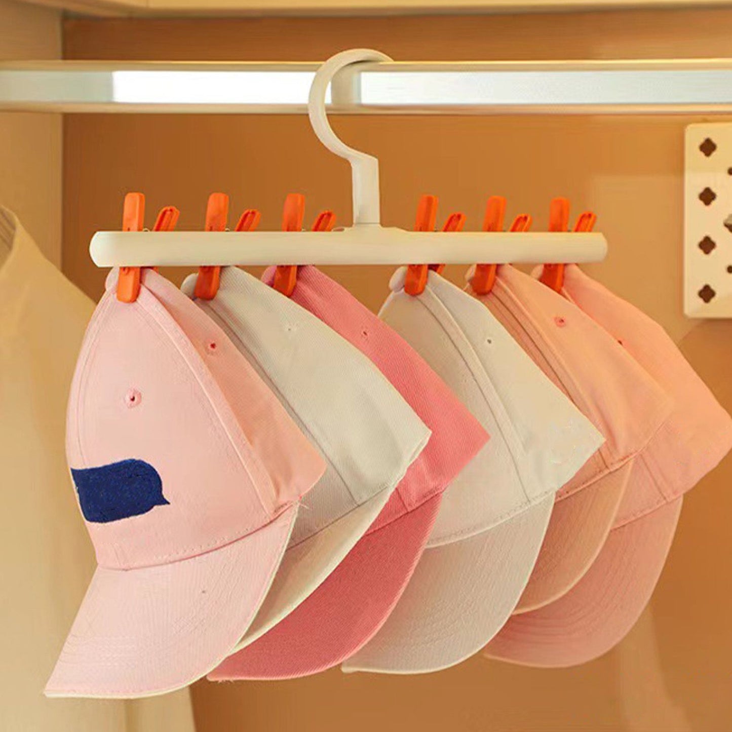 Plastic Sock Clips Drying Rack 6 Clips Prevent Tangle 360 Degree Rotatable Multifunctional Laundry Hanger for Home White Orange