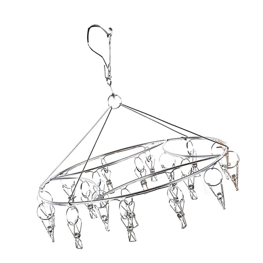 Clothes Drying Hanger Stainless Steel Multi Clip Laundry Drip Hanging Rack for Underwear Socks Hat Round