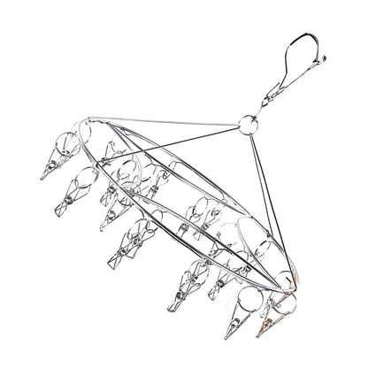 Clothes Drying Hanger Stainless Steel Multi Clip Laundry Drip Hanging Rack for Underwear Socks Hat Round
