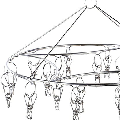 Clothes Drying Hanger Stainless Steel Multi Clip Laundry Drip Hanging Rack for Underwear Socks Hat Round