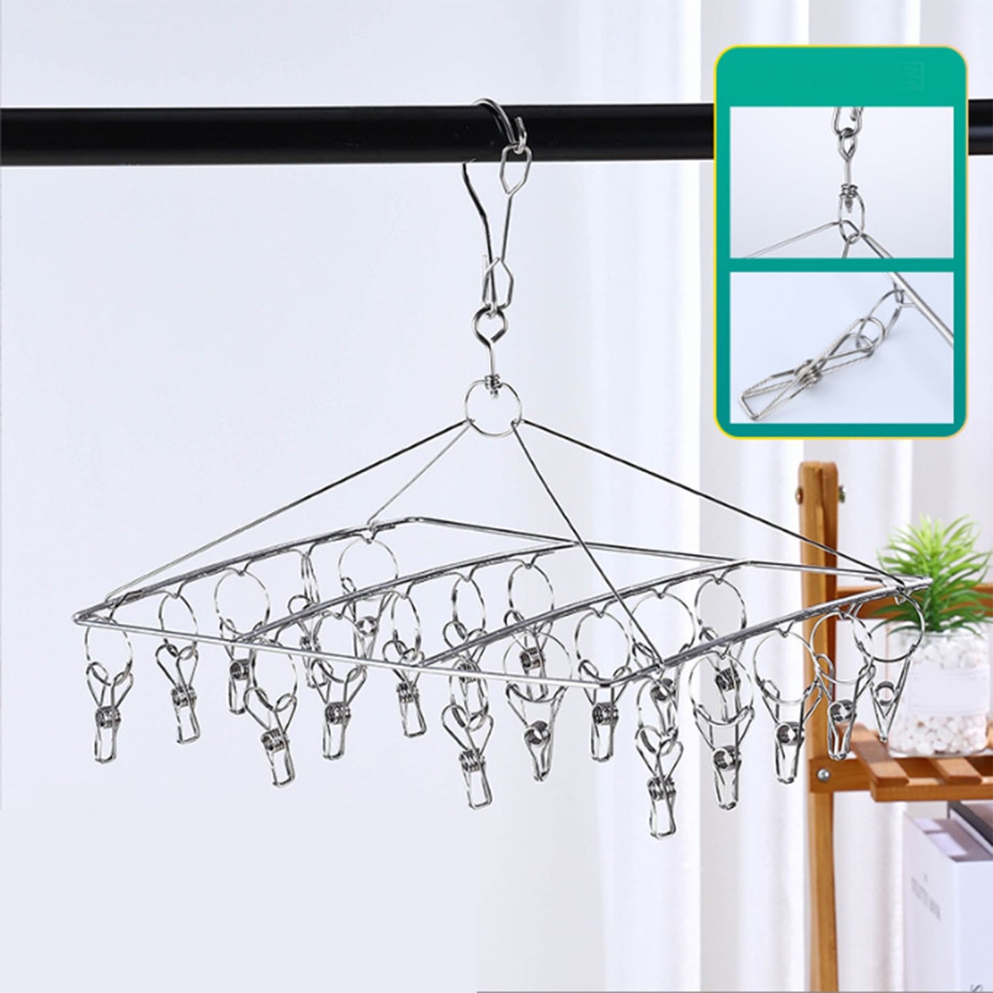 Clothes Drying Hanger Stainless Steel Multi Clip Laundry Drip Hanging Rack for Underwear Socks Hat Square