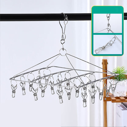 Clothes Drying Hanger Stainless Steel Multi Clip Laundry Drip Hanging Rack for Underwear Socks Hat Square