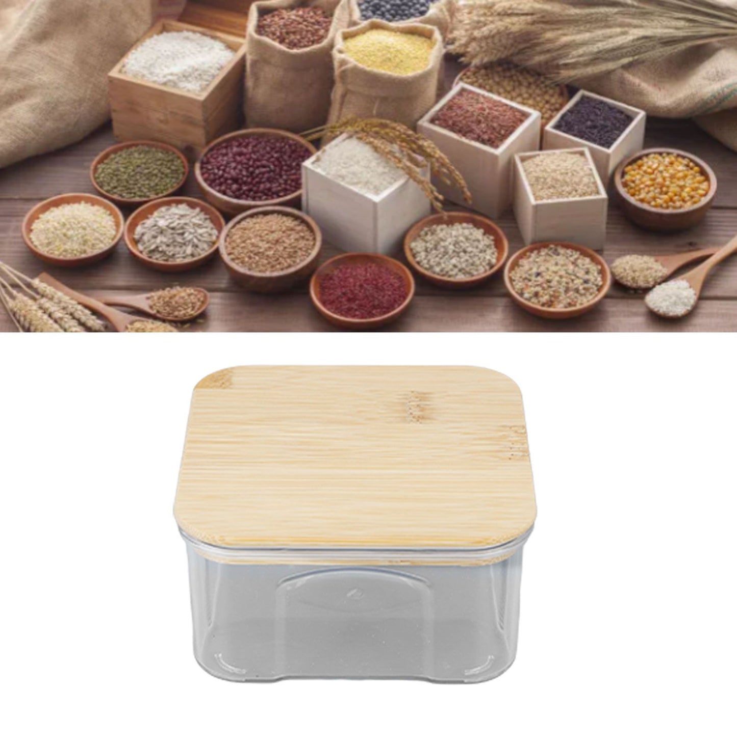 Airtight Food Storage Container Clear Food Storage Jar with Bamboo Lid for Noodles Flour Cereal Rice Tea Coffee Beans 450ml 10.7x5.7cm / 4.2x2.2in