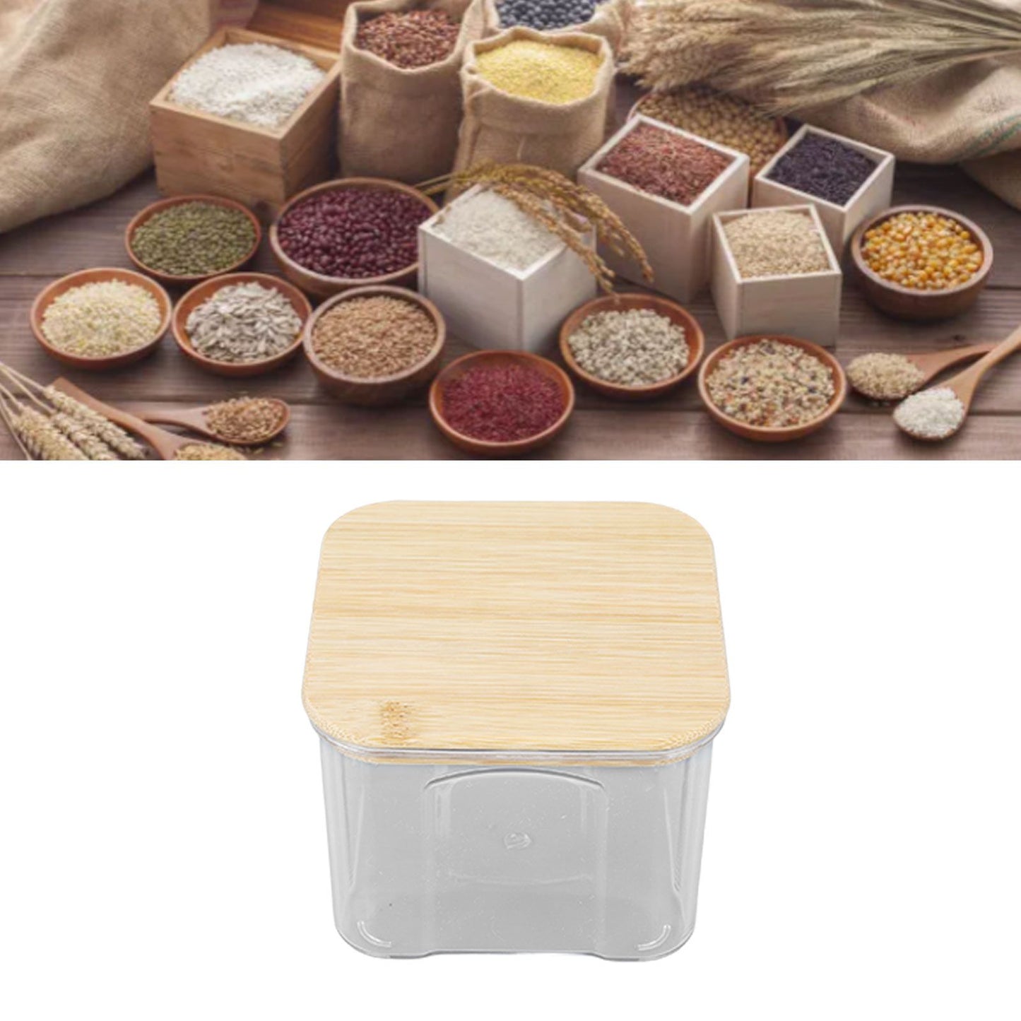 Airtight Food Storage Container Clear Food Storage Jar with Bamboo Lid for Noodles Flour Cereal Rice Tea Coffee Beans 650ml 10.7x8.2cm / 4.2x3.2in