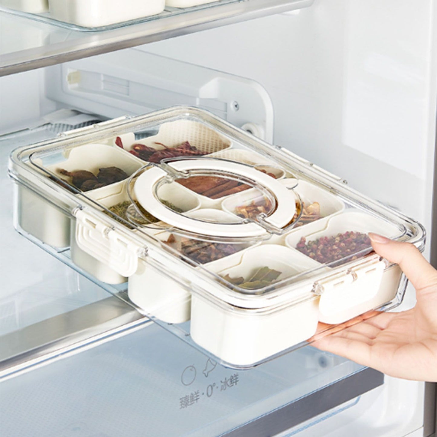 Plastic Storage Box Multi Grids Fridge Food Divider Box for Dumpling Vegetable Fruit Seasoning Large 8 Grids