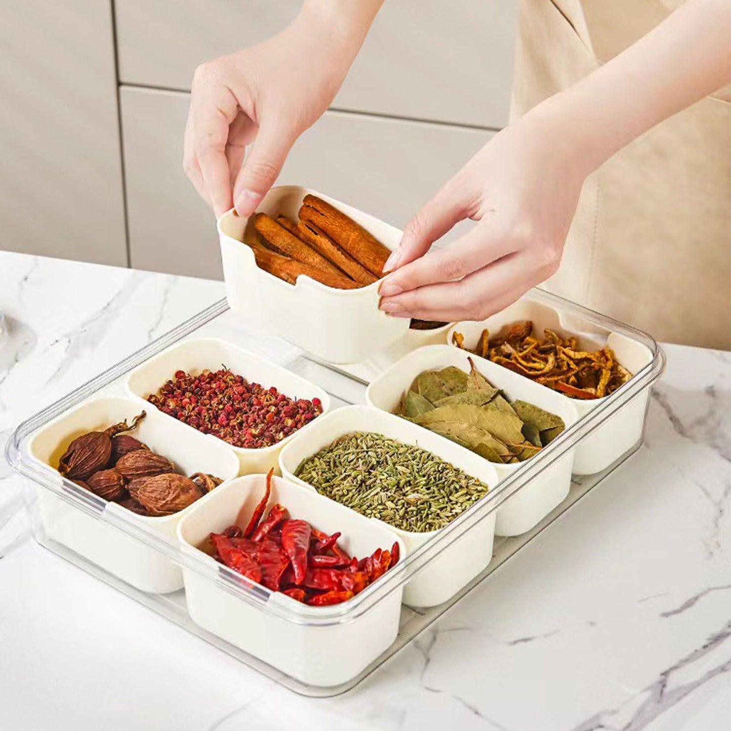 Plastic Storage Box Multi Grids Fridge Food Divider Box for Dumpling Vegetable Fruit Seasoning Large 8 Grids