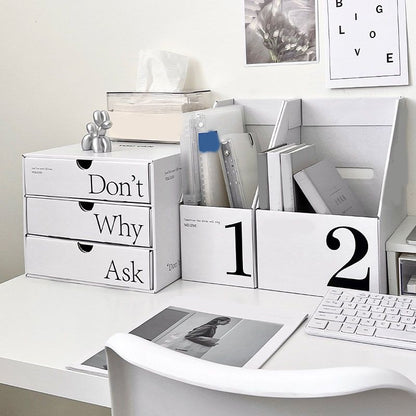 Desk Organizer with Drawer Corrugated Paper 3 Tier Desktop Storage Box for Home Dorm Office White