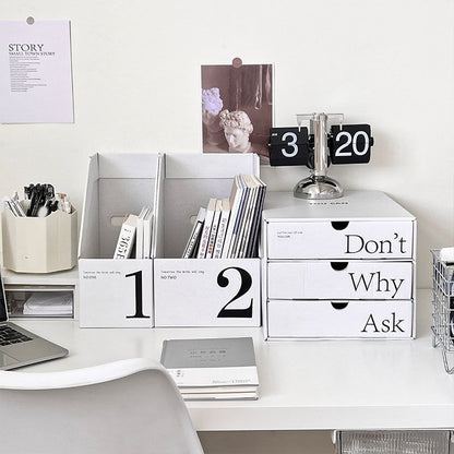 Desk Organizer with Drawer Corrugated Paper 3 Tier Desktop Storage Box for Home Dorm Office White