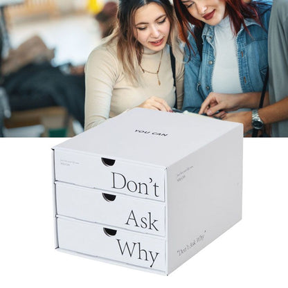 Desk Organizer with Drawer Corrugated Paper 3 Tier Desktop Storage Box for Home Dorm Office White