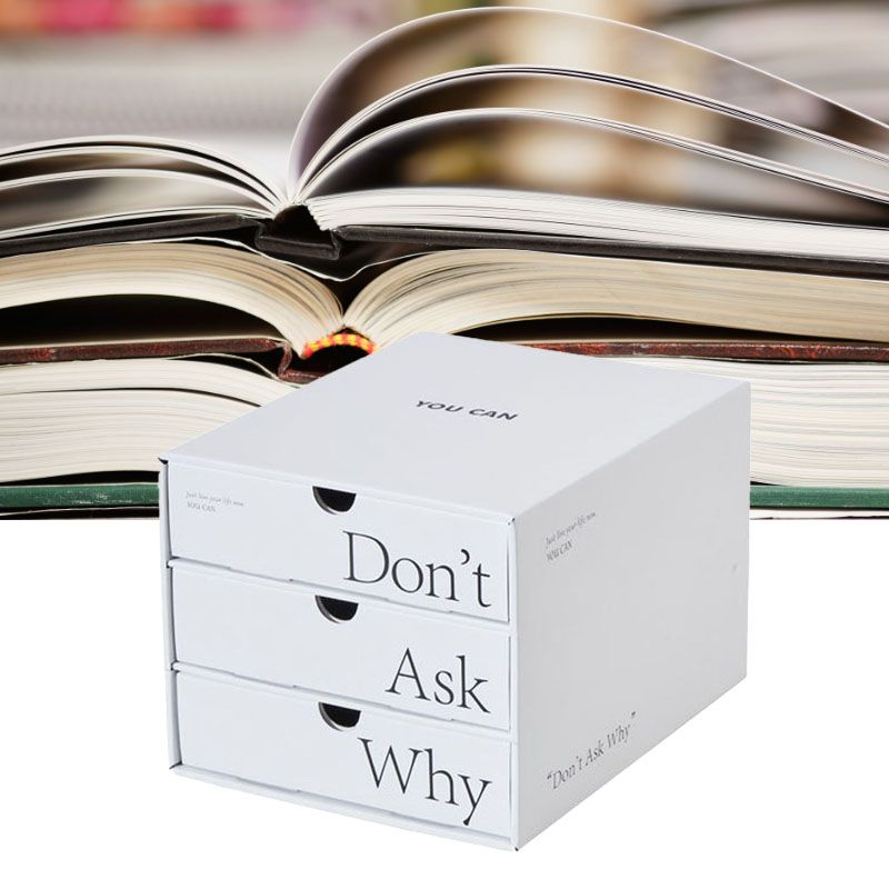 Desk Organizer with Drawer Corrugated Paper 3 Tier Desktop Storage Box for Home Dorm Office White