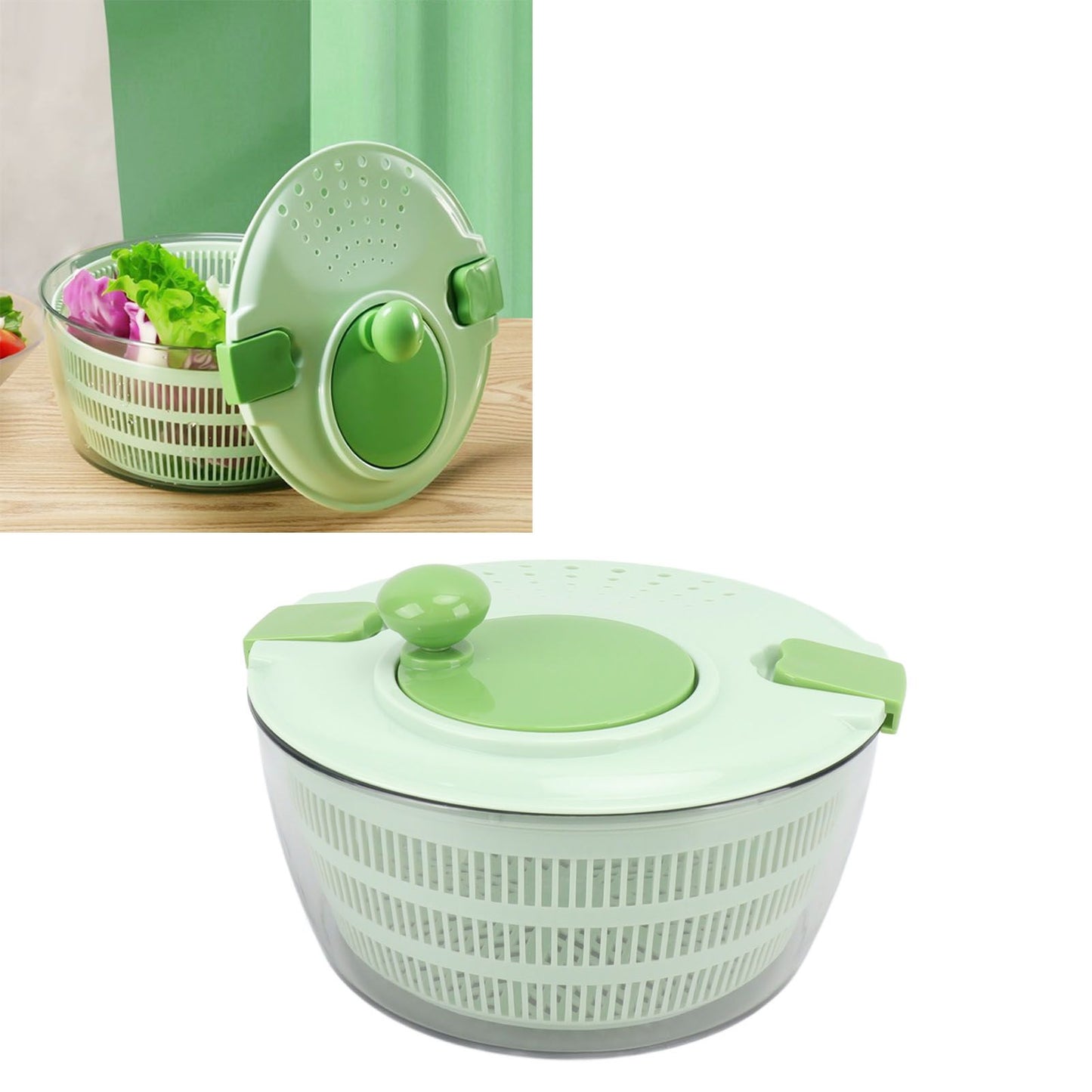 Salad Spinner Plastic Time Saving Fast Mixing Washable Rotatable Veggie Washer for Kitchen Green