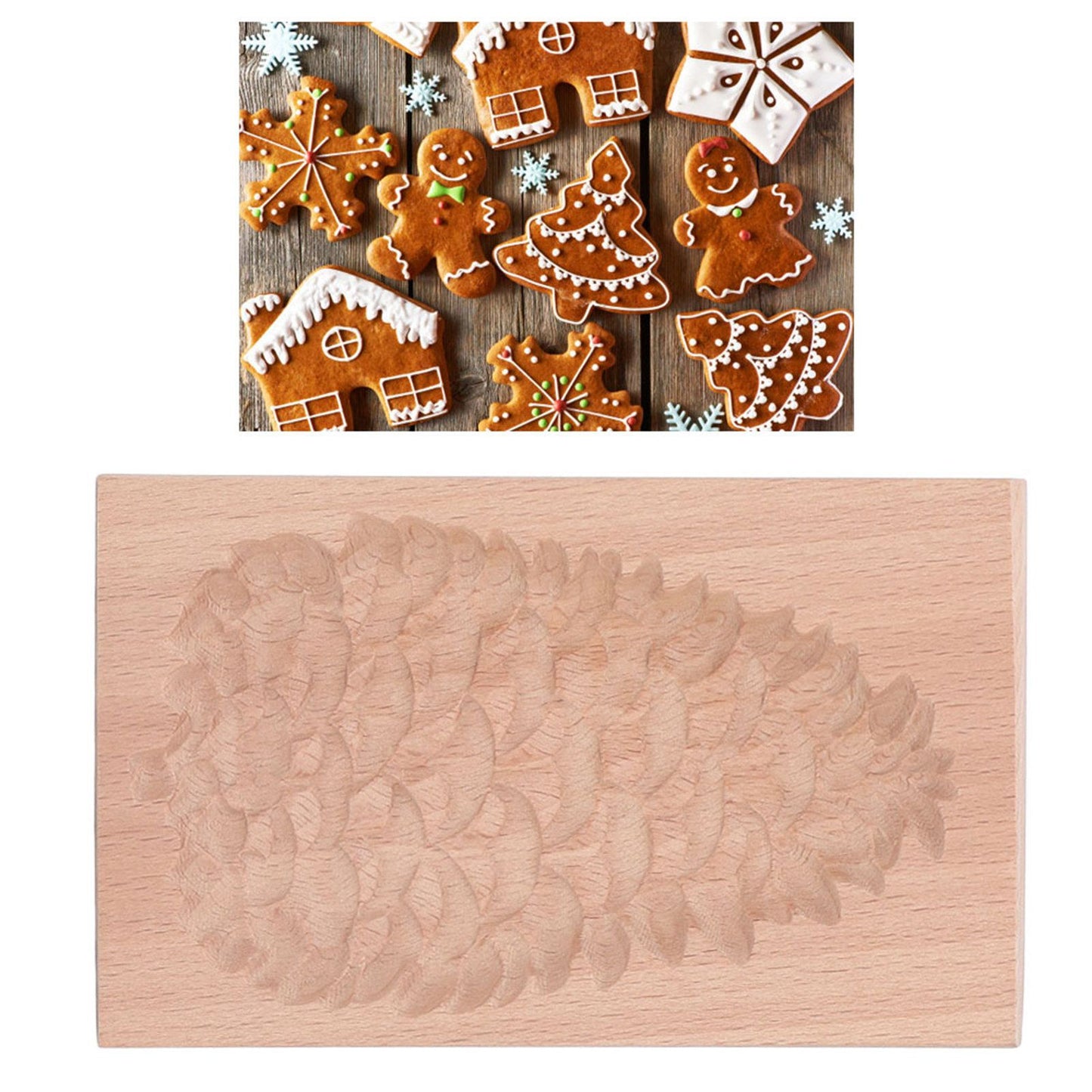 Wooden Cookie Mould Beechwood Reusable Washable Biscuit Press Stamp Mold for Kitchen Baking Pine Cone
