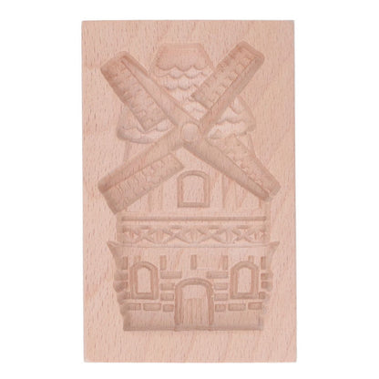 Wooden Cookie Mould Beechwood Reusable Washable Biscuit Press Stamp Mold for Kitchen Baking Windmill
