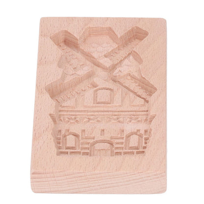 Wooden Cookie Mould Beechwood Reusable Washable Biscuit Press Stamp Mold for Kitchen Baking Windmill