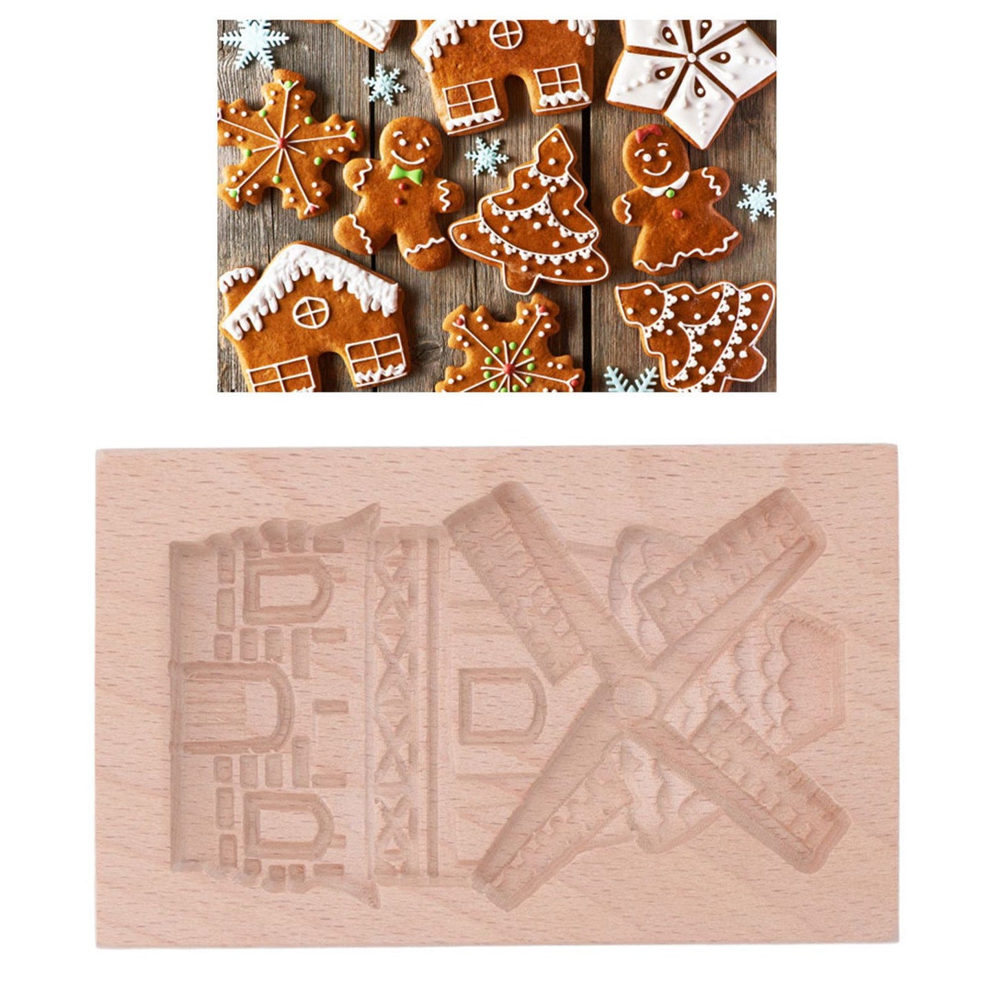 Wooden Cookie Mould Beechwood Reusable Washable Biscuit Press Stamp Mold for Kitchen Baking Windmill