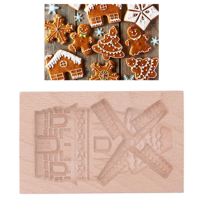 Wooden Cookie Mould Beechwood Reusable Washable Biscuit Press Stamp Mold for Kitchen Baking Windmill