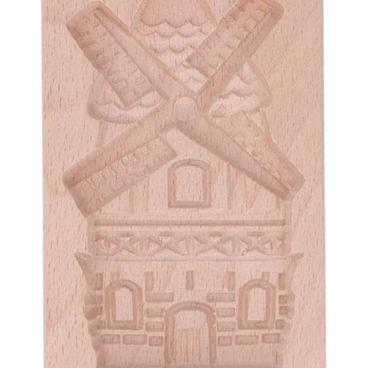 Wooden Cookie Mould Beechwood Reusable Washable Biscuit Press Stamp Mold for Kitchen Baking Windmill