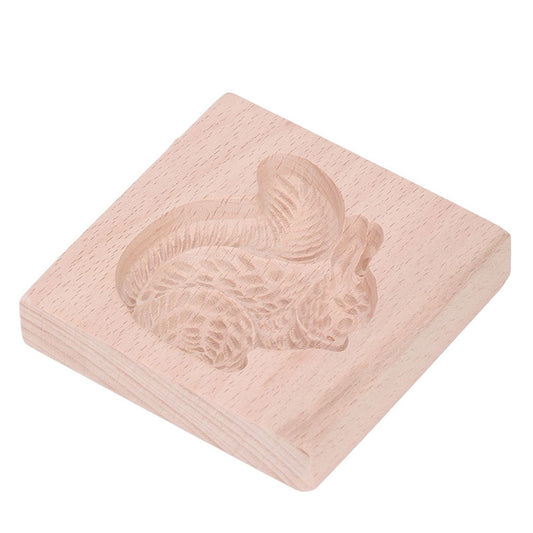Wooden Cookie Mould Beechwood Reusable Washable Biscuit Press Stamp Mold for Kitchen Baking Squirrel