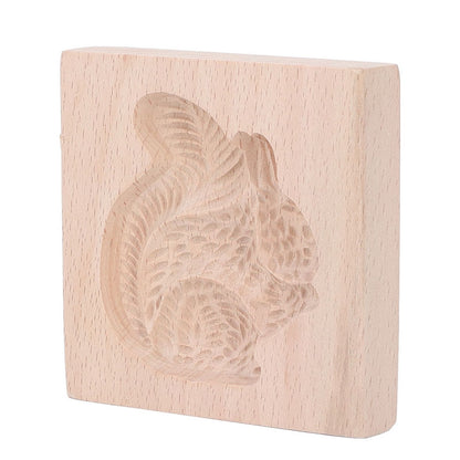 Wooden Cookie Mould Beechwood Reusable Washable Biscuit Press Stamp Mold for Kitchen Baking Squirrel