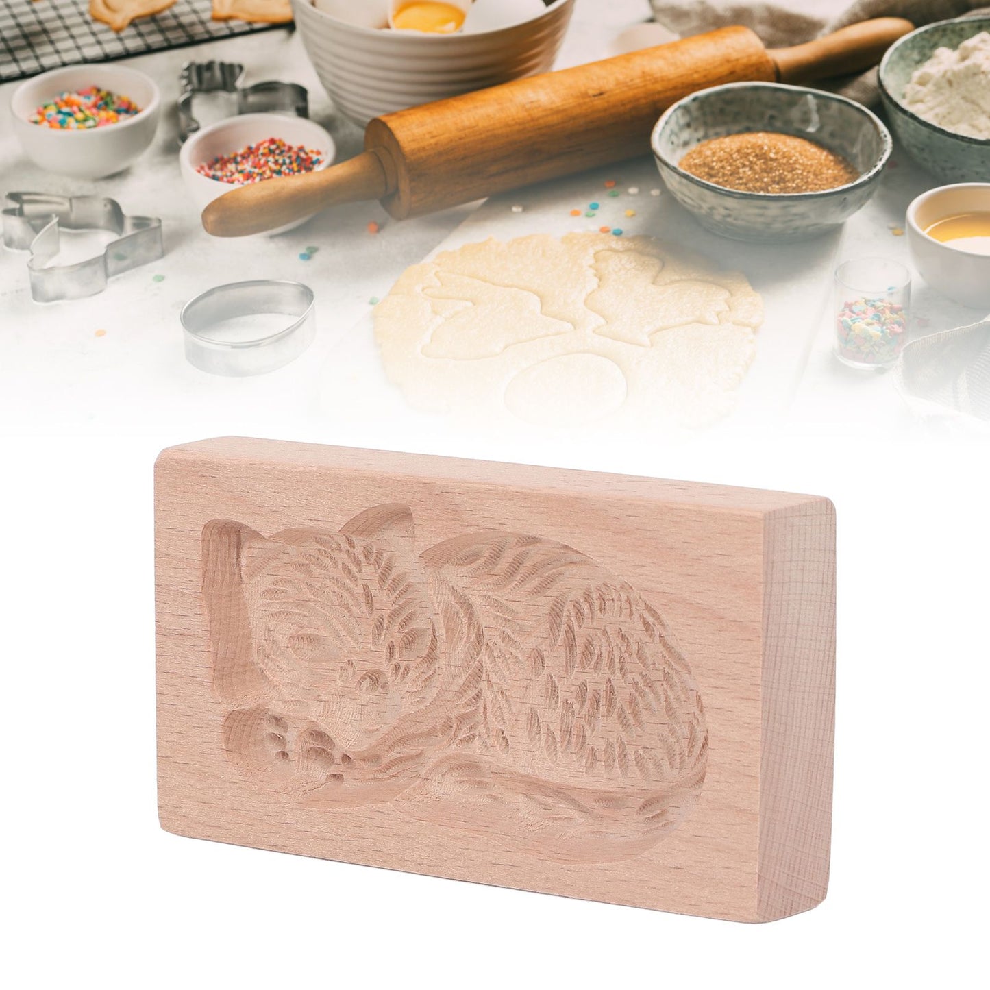 Animal Cookie Mold Lovely Vivid Wooden Biscuit Press Stamp Easy Demoulding Smoothly Cookie Mold Cat