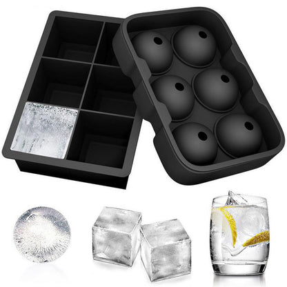 Ice Cube Tray 6 Grids Easy Release Silicone Square and Round with Lid Ice Cube Maker Mold for Freezer