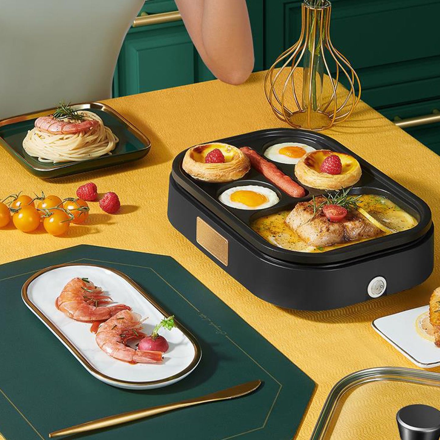 6 Hole Egg Frying Pan Nonstick Breakfast Pot Multifunctional Breakfast Maker Hamburger Machine Without Pot Cover