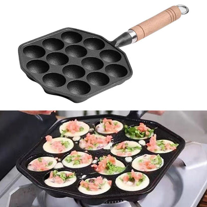 14 Holes Takoyaki Pan Nonstick Cast Iron Octopus Meat Balls Mold Maker with Detachable Handle for Home Pancake Baking
