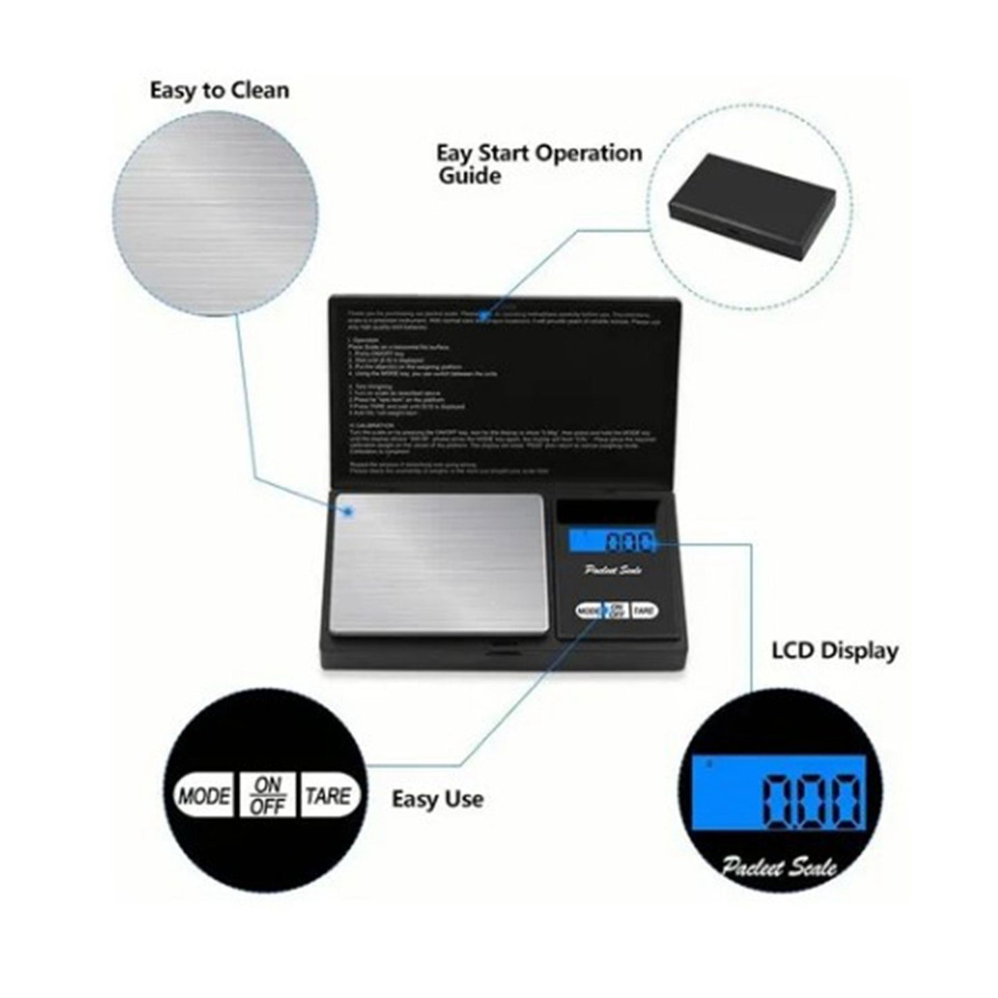 Digital Scale Backlit LCD Accurate Measurement Electronic Food Steelyard for Kitchen Jewelry 1000G 0.1G