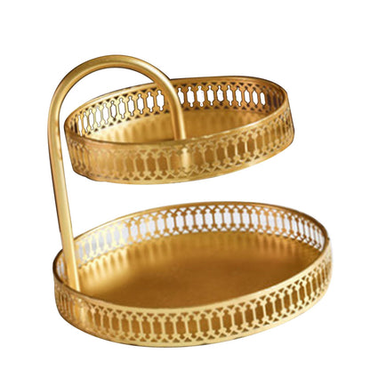 Double Layer Pastry Tray Decorative Copper Gold Biscuits Dessert Display Plate for Wedding Vertical Grain
