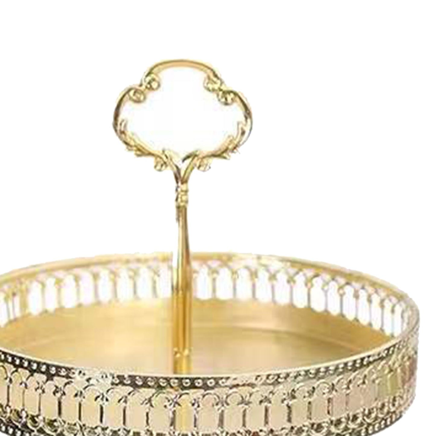 Double Layer Pastry Tray Decorative Copper Gold Biscuits Dessert Display Plate for Wedding Hollowed Out Vertical Grain