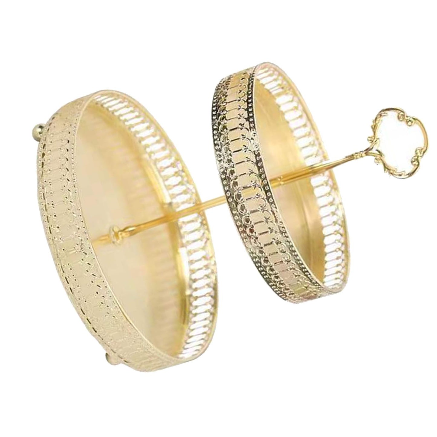 Double Layer Pastry Tray Decorative Copper Gold Biscuits Dessert Display Plate for Wedding Hollowed Out Vertical Grain
