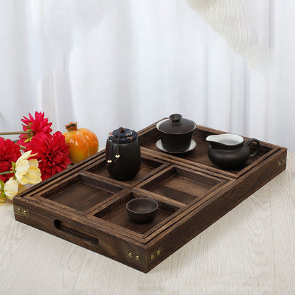 Wood Tea Tray Fade Resistant Exquisite Retro Reinforced Rectangular Tea Serving Tray
