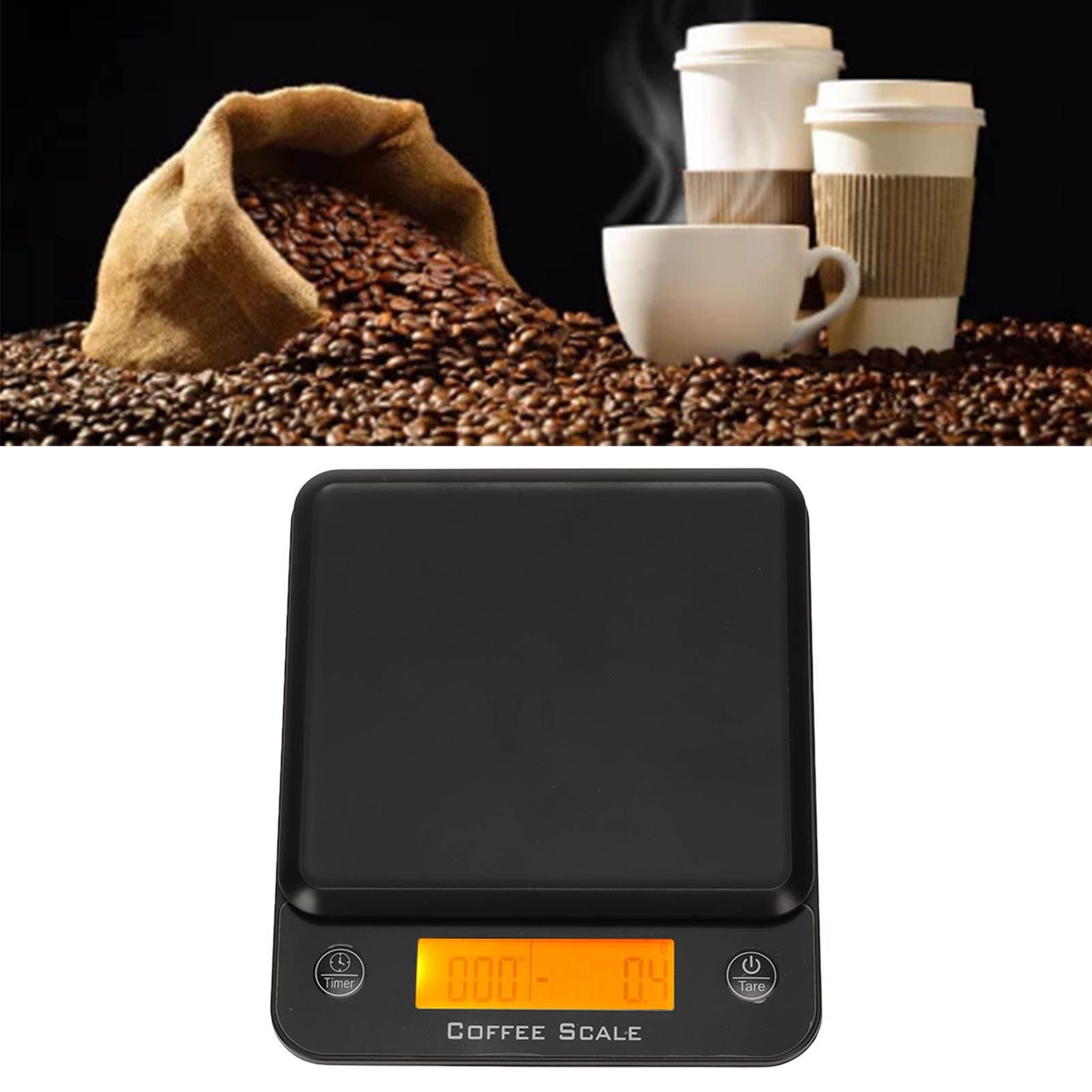 Coffee Scale Kitchen Electronic LCD Display Automatic Timing for Food Baking 0.1g 3kg