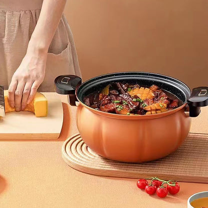 Medical Stone Soup Pot Large Capacity Excellent Sealing Saucepan Anti Scald Silicone Cover Multi Purpose Stockpot Orange 24cm/9.4in