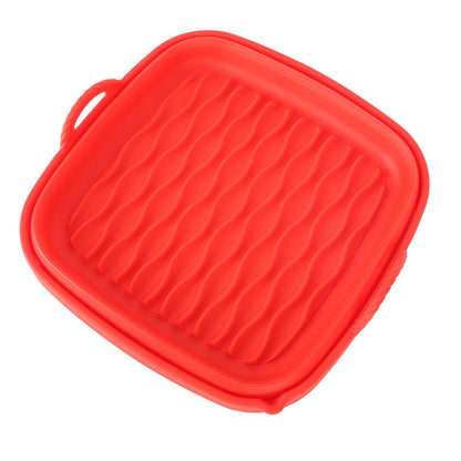 Reusable Fryer Liners Wave Grain Square Fryer Silicone Basket for Home Baking Camping Barbecuing Red