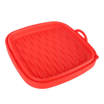 Reusable Fryer Liners Wave Grain Square Fryer Silicone Basket for Home Baking Camping Barbecuing Red