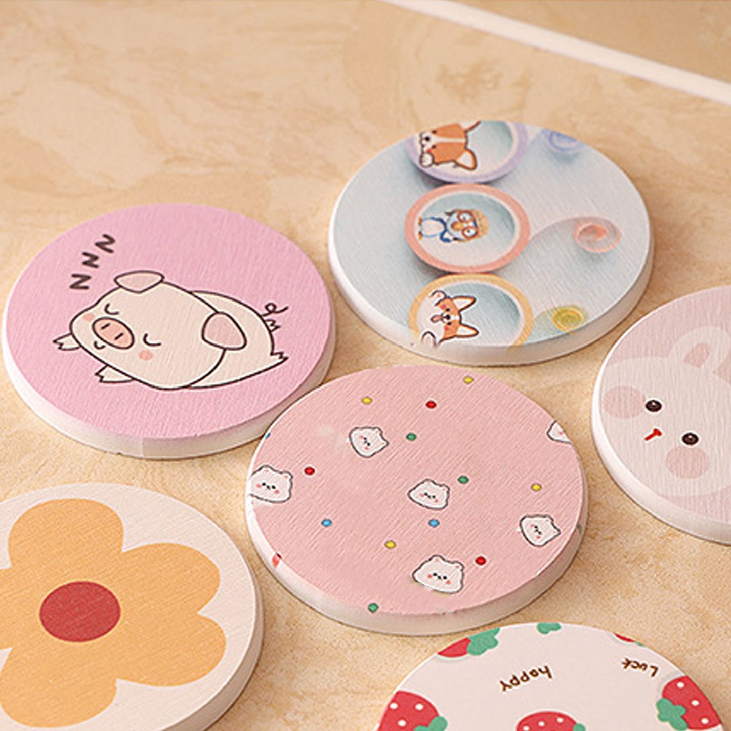 Round Cartoon Diatom Mud Coaster Water Absorbent Coaster Cutlery Insulation Anti Scalding Pad Marble Table Decor Flying Penguin