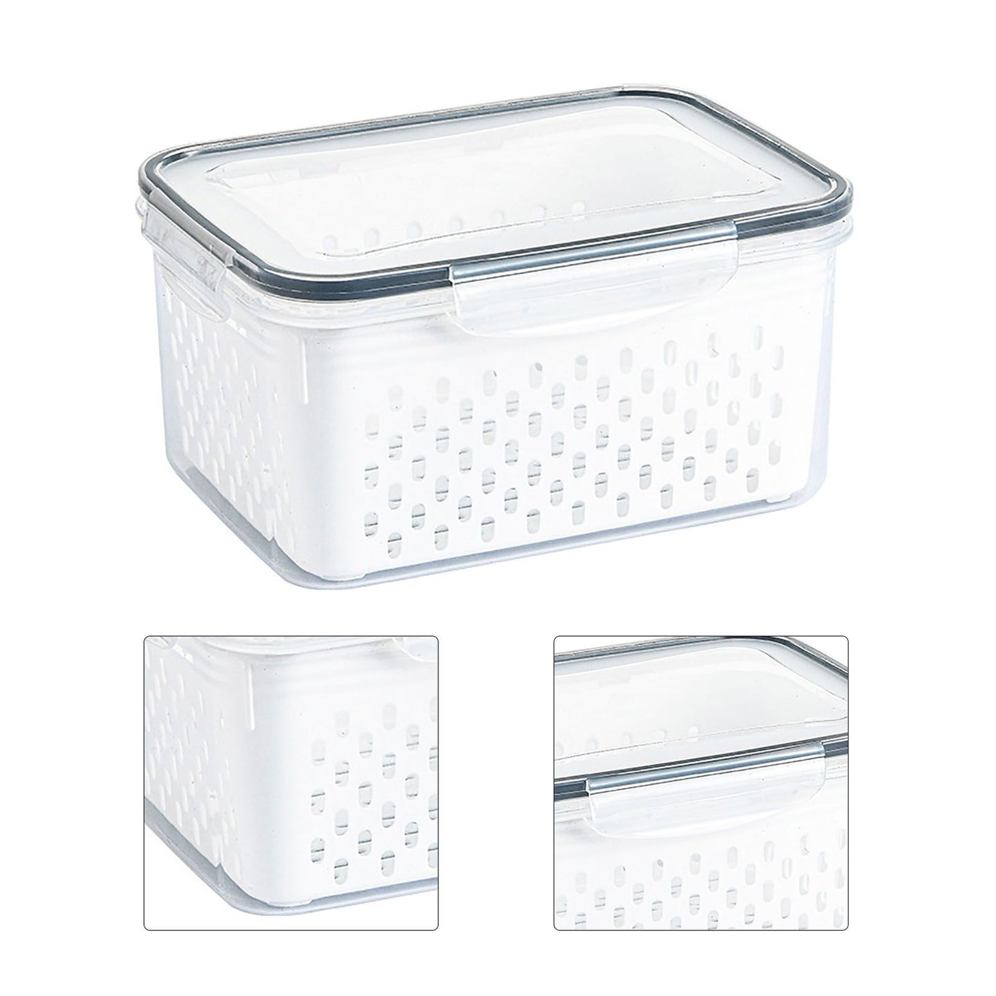 Drain Storage Basket Box Transparent Fruit Vegetable Storage Container for Kitchen Supplies 1750ML