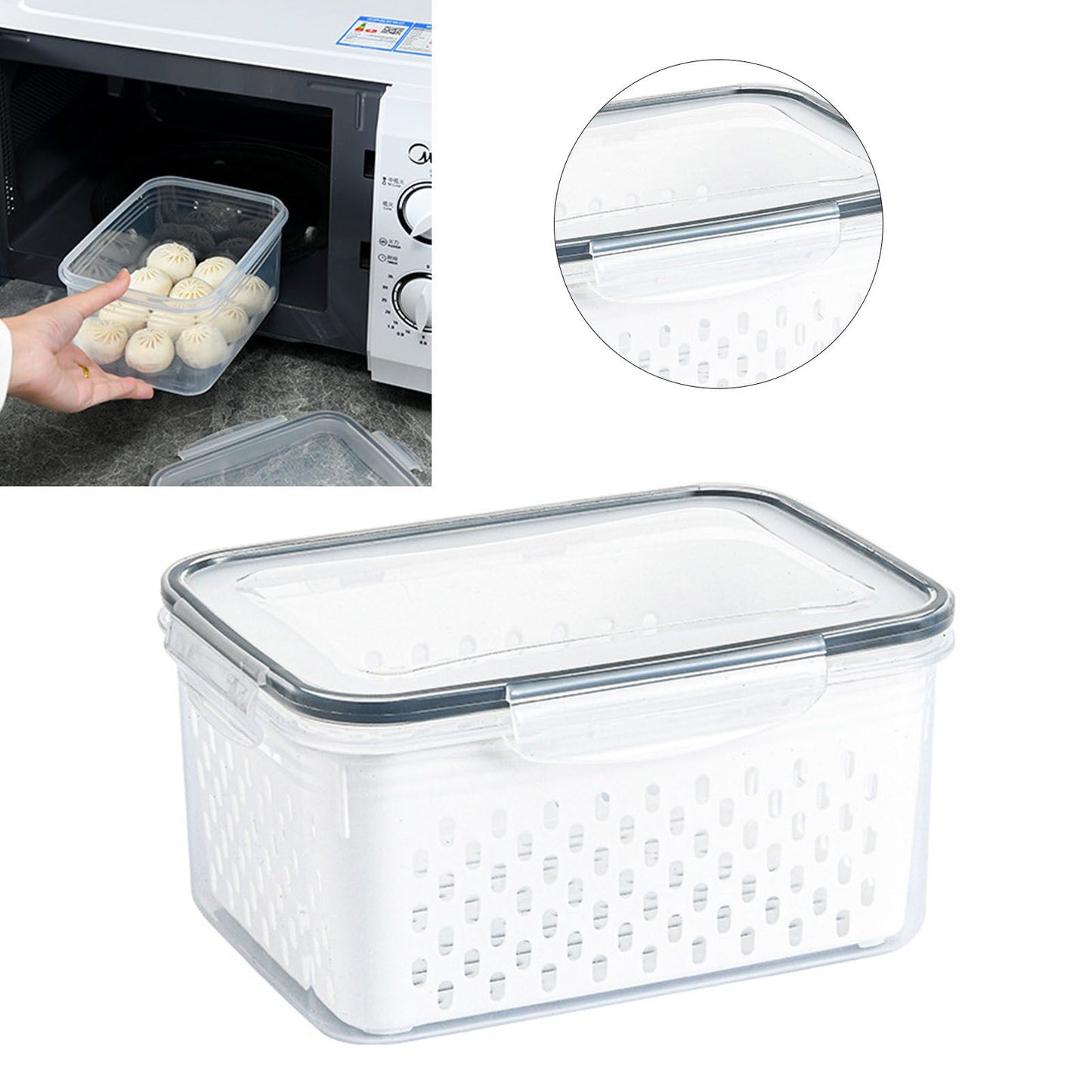 Drain Storage Basket Box Transparent Fruit Vegetable Storage Container for Kitchen Supplies 1750ML