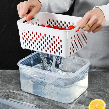 Drain Storage Basket Box Transparent Fruit Vegetable Storage Container for Kitchen Supplies 1750ML